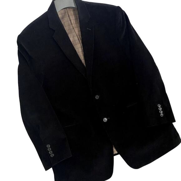 Corduroy Sport Coat Men's 48 Regular Black Two Button Lined Blazer - Picture 1 of 13